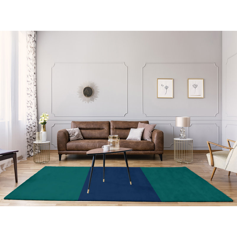 Tapis vert/bleu marine tissé à plat Seattle, Rectangle 8 pi x 10 pi