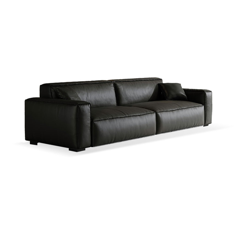 Canapé standard en cuir véritable noir, H 27,56 po x l 78,74 po x P 37,4 po, Noir