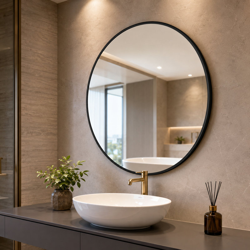 Miroir mural rond 36 po, miroir de meuble-lavabo rond à cadre en métal pour salle de bain, salon, chambre à coucher, 36"