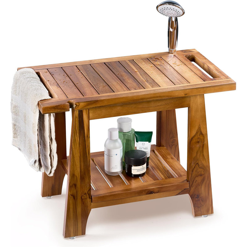 22”L Teak Shower Bench for Inside Showers -400Lbs Capacity-Teak Shower Stool, Wooden Bathroom Bench, Shower Chair