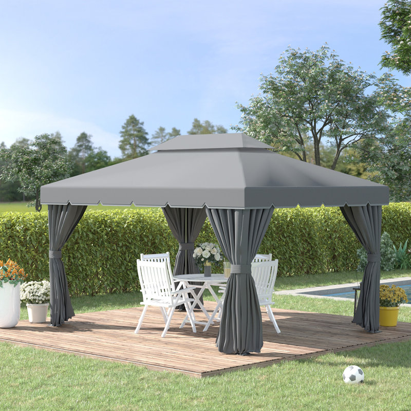 Outsunny 3x4m 2-Tier Gazebo Aluminium Garden Marquee Party Tent Dark Grey