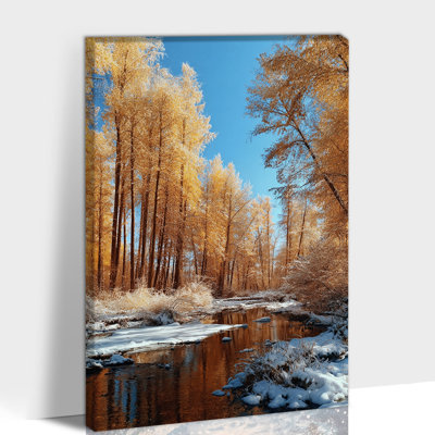 Hiver, art mural sur toile paysage d'hiver, scène de rivière pin enneigé, impressions sur toile rustique moderne, décoration murale de Noël, peinture forêt d'hiver pour le salon, 12 x 18 pouces