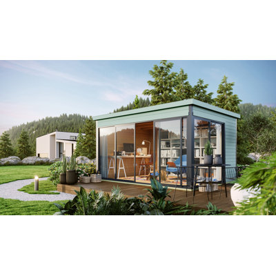 Domeo 4 - 14 x 11 Ft. Premium Log Cabin With Aluminium Sliding Doors (44mm)