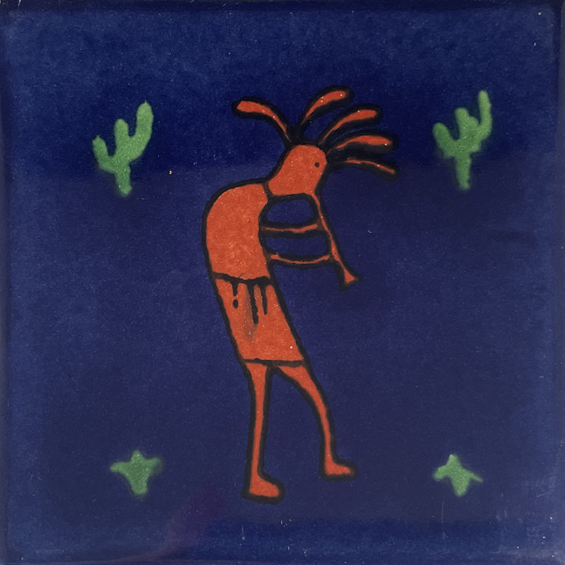 4.2" x 4.2" 9pcs TalaMex Blue Kokopelli Talavera Mexican Tile