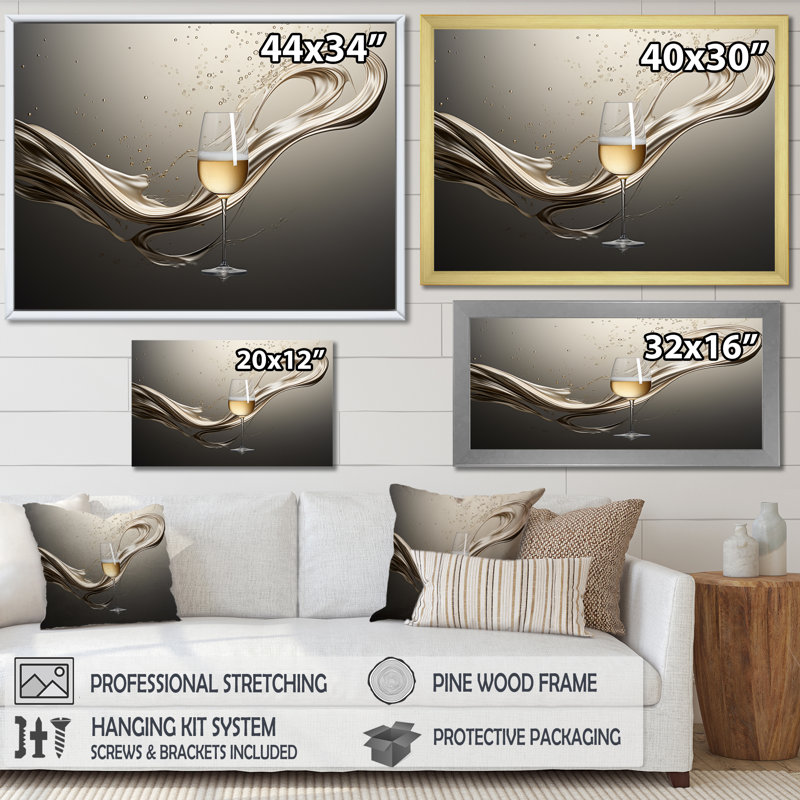 «Champagne Glass River Simplicity - Champagne, art mural», Toile tendue, H 34 po x l 44 po