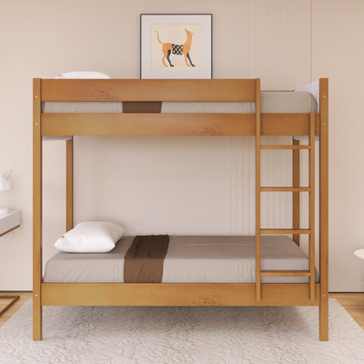Wood Frame Twin Over Twin Size Bunk Bed With Boucle Upholstered Headboard And Footboard by Harriet Bee