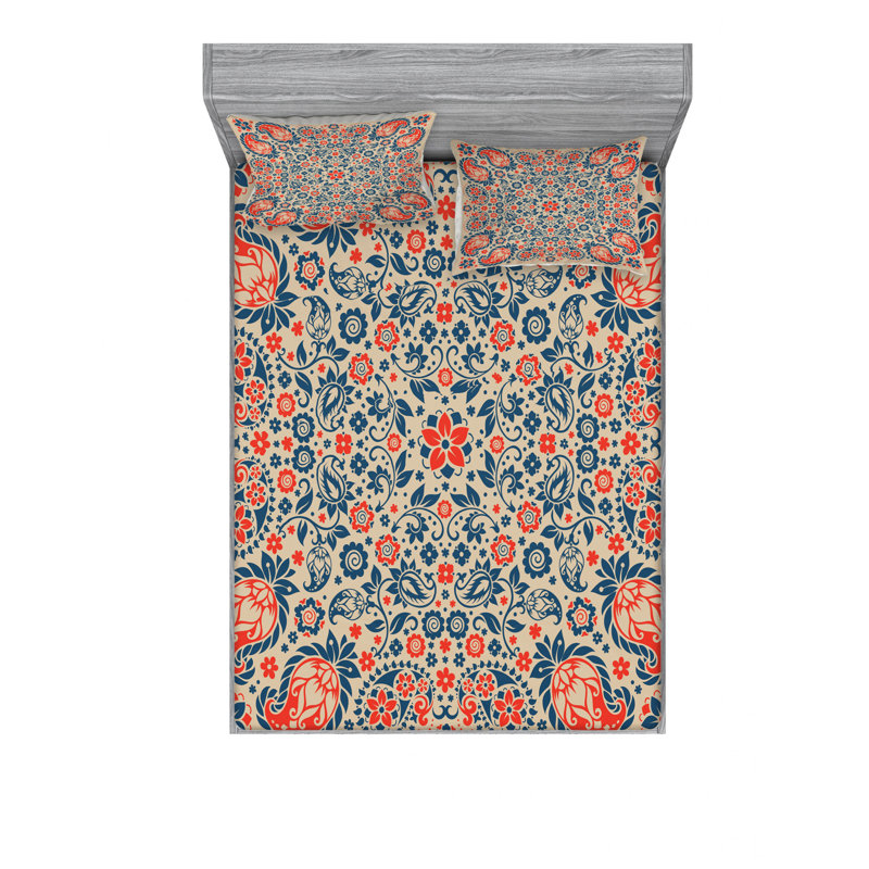 Microfiber Floral Sheet Set, Queen Sheet Set with Fitted Sheet