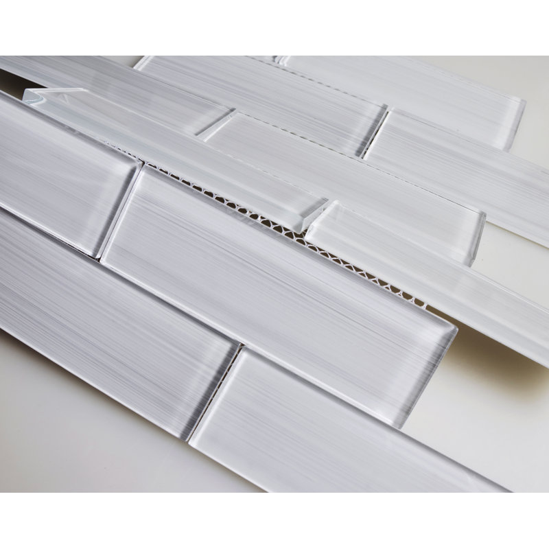 Premium Hand Painted 2" x 6" Glass Mosaic Subway Tile, White