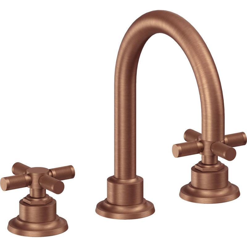 Descanso 8" Widespread Lavatory Faucet with Cross Knurled Handle and ZeroDrain, Antique Copper Flat