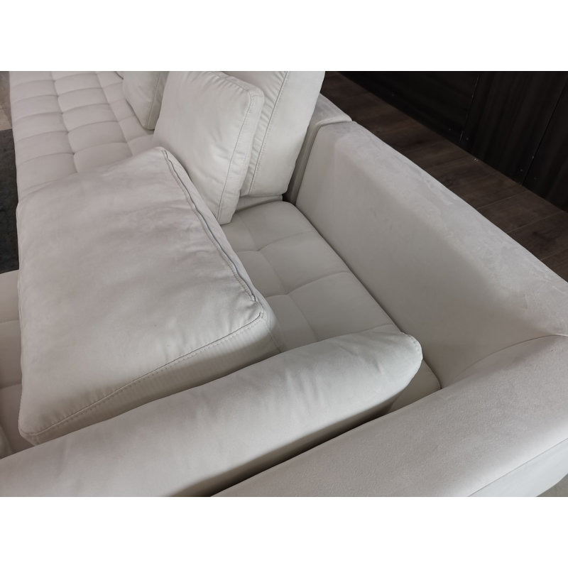 Canapé modulaire en microfibre avec repose-pieds Pritesh, Accoudoir à gauche (vu de face), Microfibre / microsuède blanc