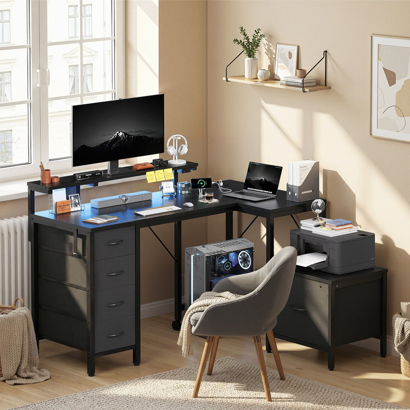L-Shaped Metal Base Computer Desk, 75cm. H x 139cm. W x 50cm. D
