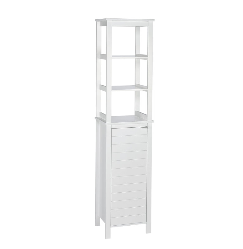 RiverRidge Madison Single Door Tall Bathroom Cabinet Storage Organizer with an Open and Adjustable Interior Shelves - White