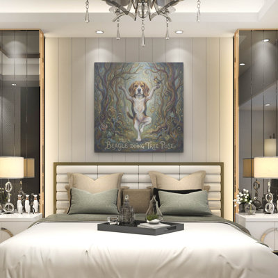  «Beagle Yoga Tree Pose» par Rich Monet, art mural en métal, 36 po x 36 po