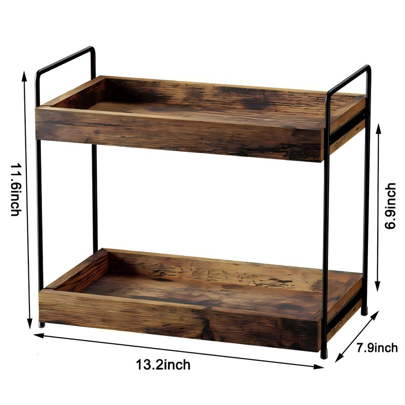Organisateur de comptoir de salle de bain à 2 niveaux, étagère à épices de comptoir de cuisine en bois, étagère de rangement de maquillage pour salle de bain, brun rustique