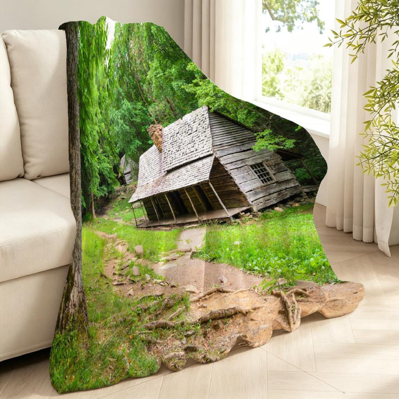 Jeté en molleton transparent ultra doux, imprimé Cabin Great Mountains, Throw 40" x 50"
