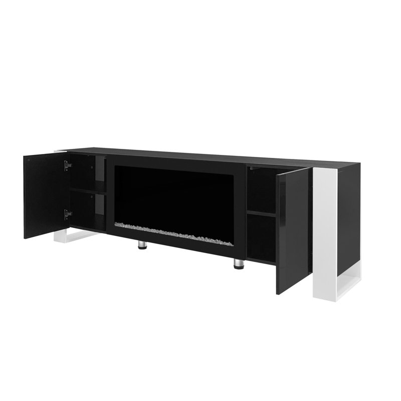 Tv Stand With 34.2" Fireplace, Black, For 78" Tvs & Entertainment Electric Fireplace Console, Black