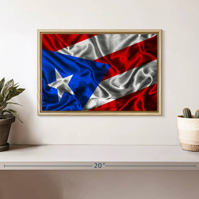 Drapeau de Porto Rico, Cadre flottant en bois naturel, 13 po x 9 po
