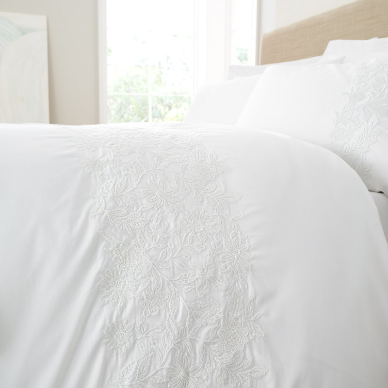 Embroidery Floral 200 Thread Count Cotton Duvet Cover Set, Single Duvet Cover + 1 Standard Pillowcase