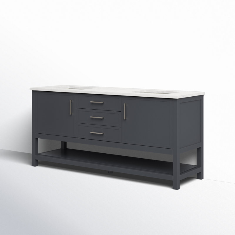 Meuble-lavabo double 72 po Vicini, Gris foncé / nickel brossé