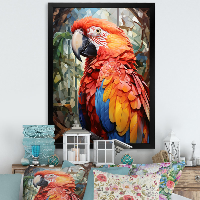 " Parrot Tropical Jungle Euphony I ", Black Picture Frame, 44" H x 34" W x 1.5" D