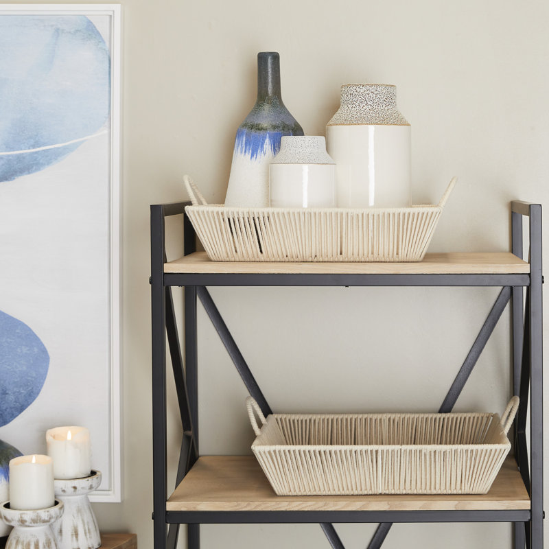 Panier de rangement en coton tissé à la main avec poignées, Crème, H 5,85 po x l 18,70 po x P 13,10 po