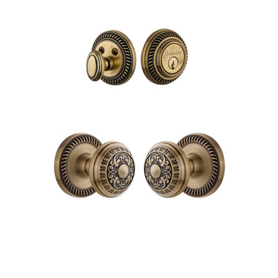 Newport Rosette Complete Entry Set with Single Cylinder Deadbolt and Windsor Knob