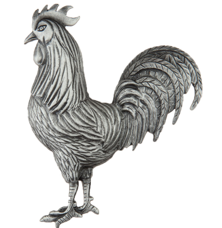 Poignée d'armoire coq, Étain antique