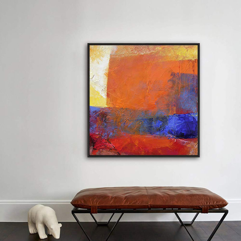 «Textured Effect Orange, Blue Red Color Blocks Abstract Shapes Modern Art Alternative Colorful», reproduction d'art sur toile