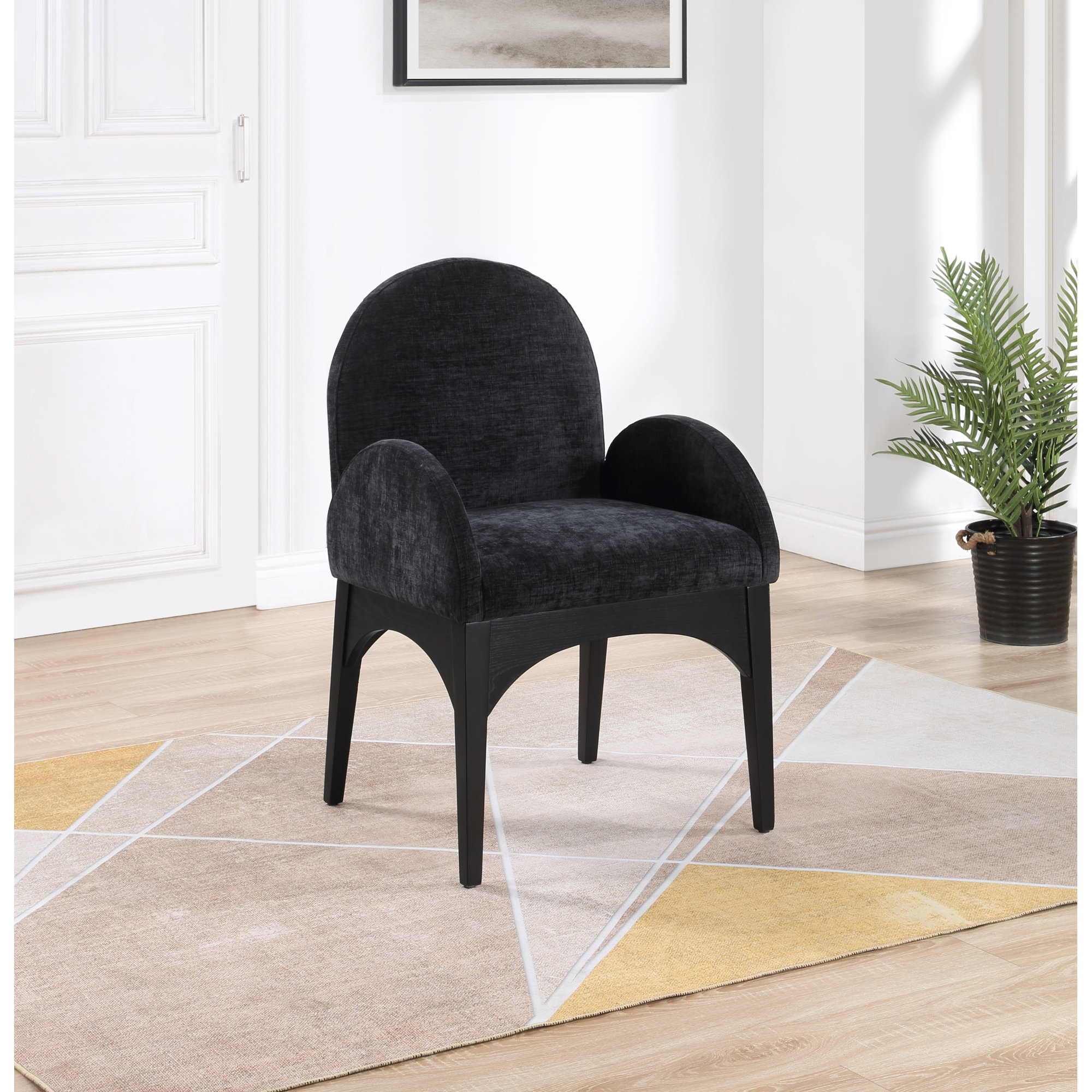 Charith Arm Chair, Black Chenille, Black