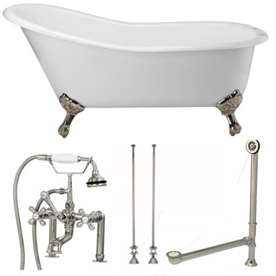 54 " L x 30 " W Freestanding and Mounting / Installation Required Soaking Cast Iron Bathtub with Faucet