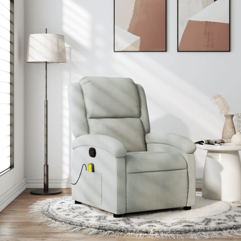 Fauteuil inclinable manuel réglable en velours Moneek, Velours gris clair