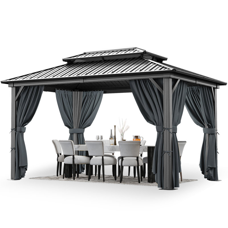 Hardtop Gazebo Heavy Duty Gazebo with Galvanized Steel Double Roof, Black, Black