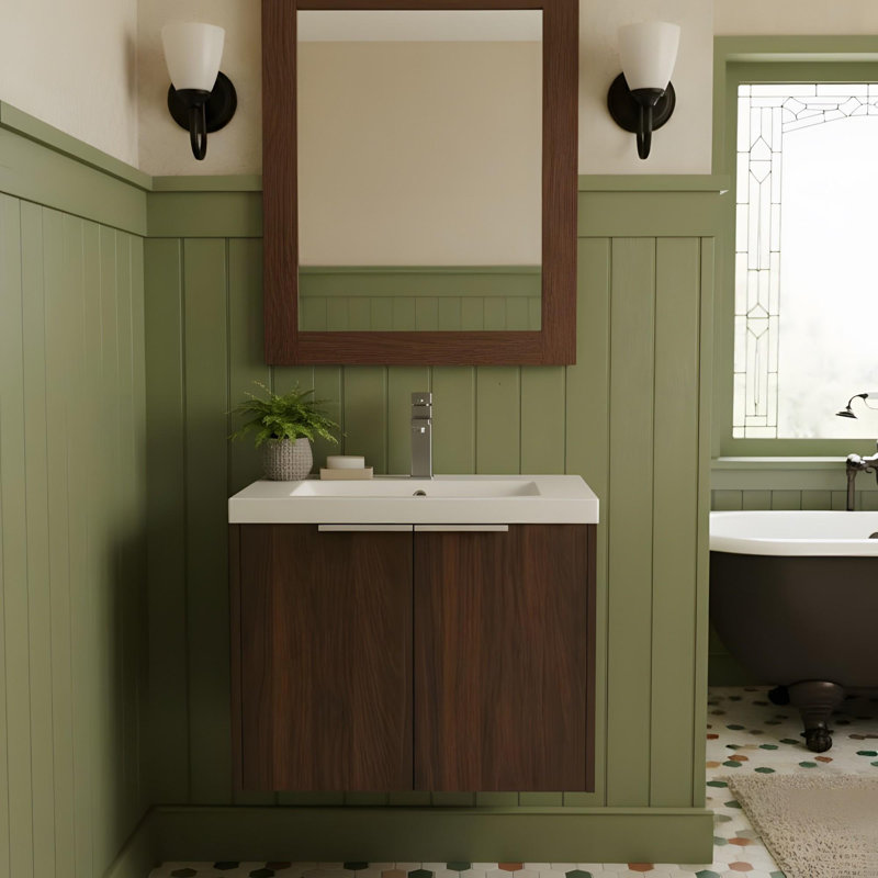 Soft-close bathroom vanity with sink, California Walnut, 24"