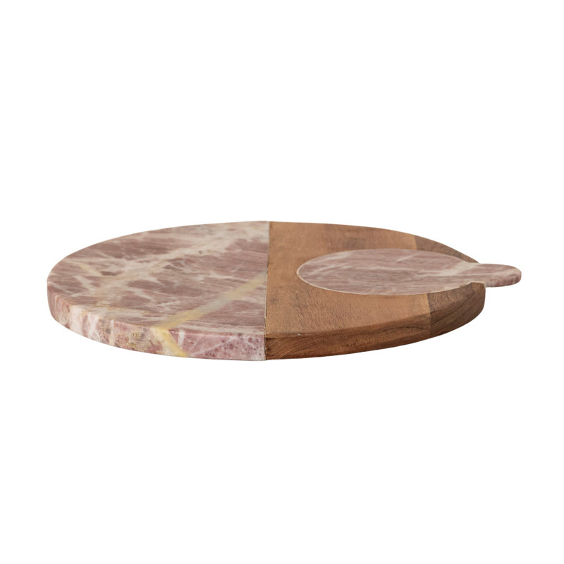 Planche à fromage et de service en marbre chocolat et bois de manguier avec incrustation de marbre.