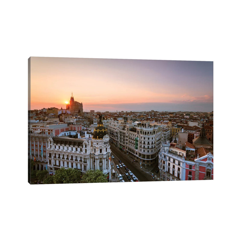 Sunset Over Madrid, Spain by Matteo Colombo - Wrapped Canvas Print, 20.5cm H x 31cm W