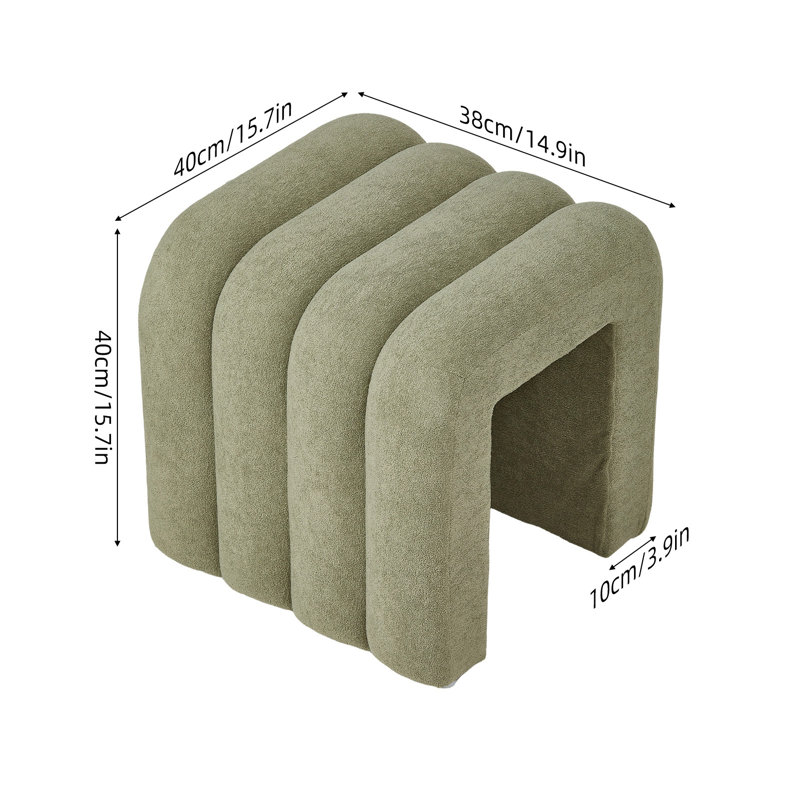 Modern U-Shaped Upholstered Footstool, Green