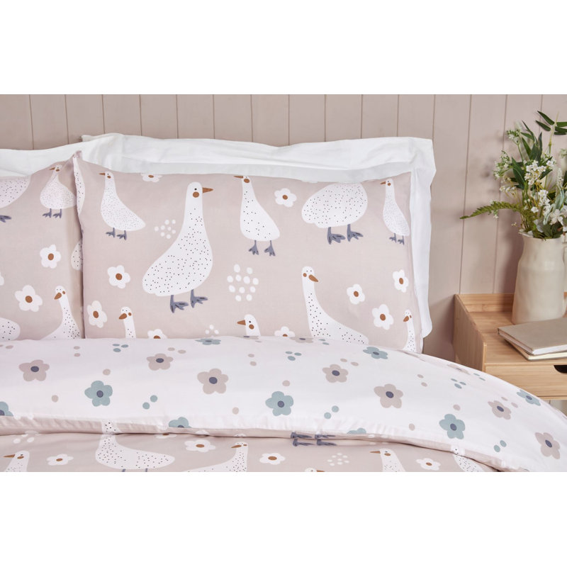 Jemima Polyester Floral Duvet Cover Set, Single Duvet Cover Set + 1 Standard Pillowcases, Beige