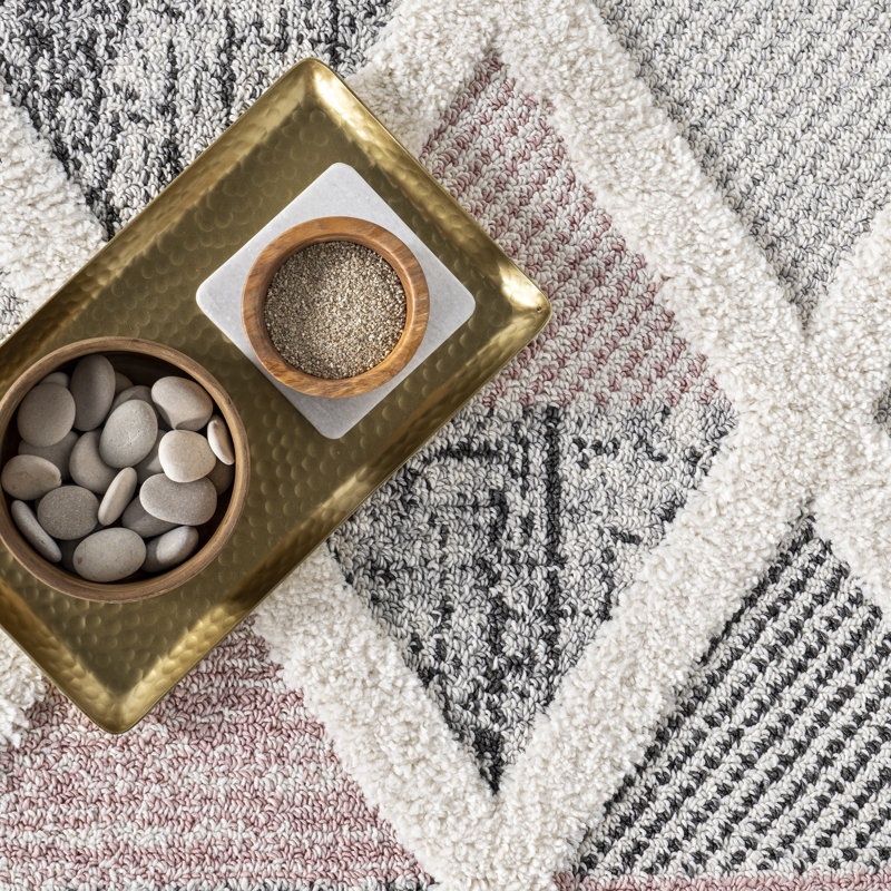 Emlyn Diamond Lattice Tasseled Area Rug, Rectangle 4' x 6'