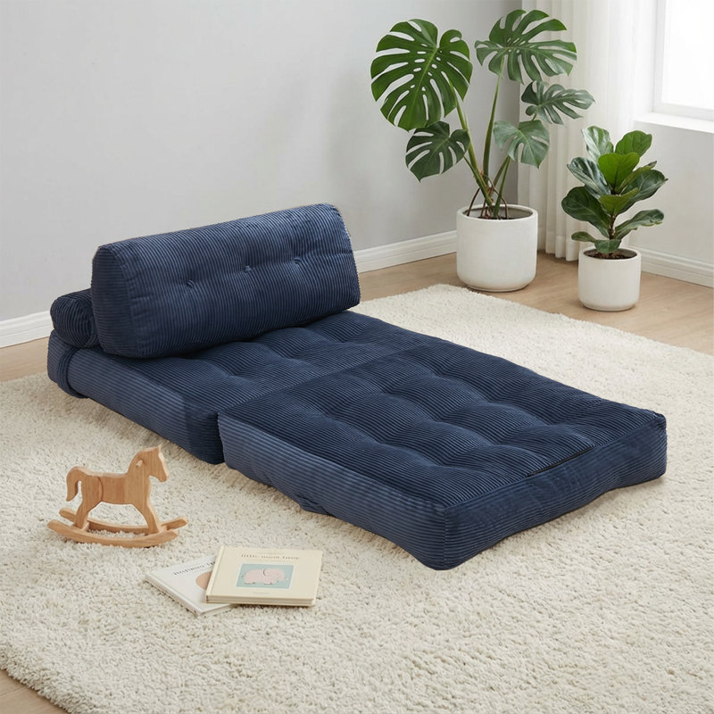 32" Convertible Folding Sofa Bed Pillow Back Support, Blue, 29" H x 32" W x 73" D, Blue