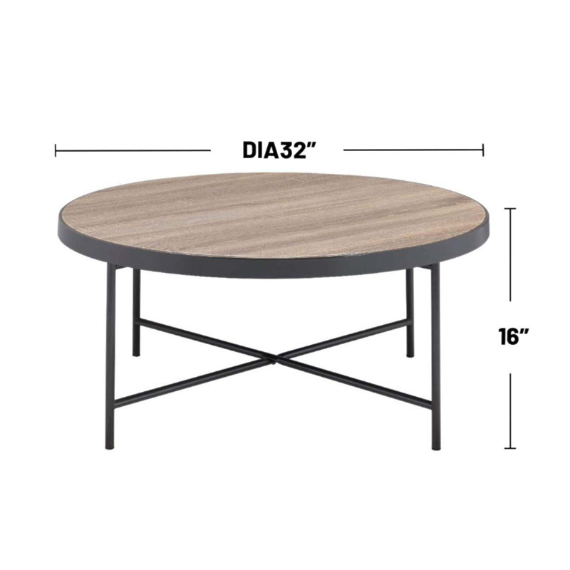 Élégante table basse industrielle à plateau rond en bois avec structure en métal, parfaite pour les espaces de vie modernes et compacts