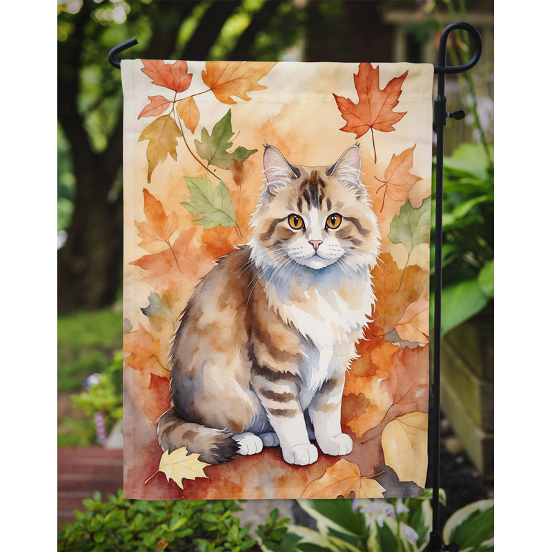 Chat en feuilles d'automne drapeau de jardin, Ragamuffin