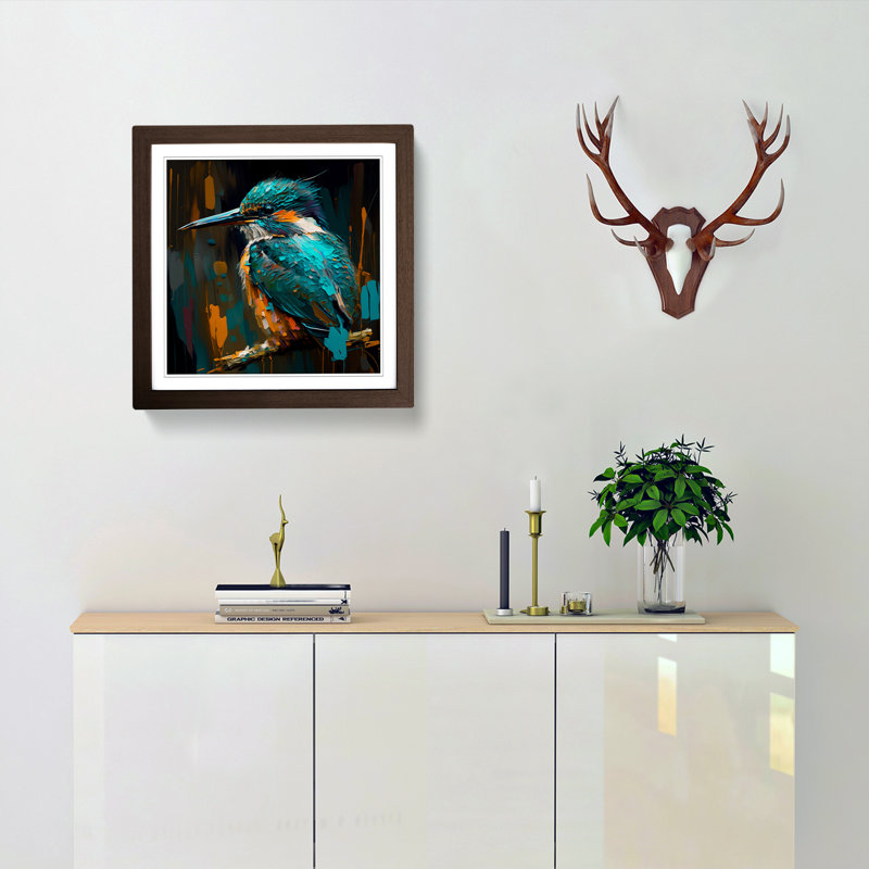 Kingfisher Palette Knife - Framed Print, Walnut