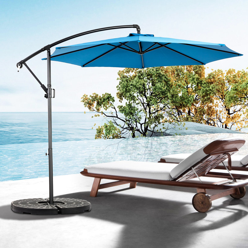 Parasol de patio de 10 pi avec système à manivelle facile et housse bleu foncé - adapté au bord de la piscine