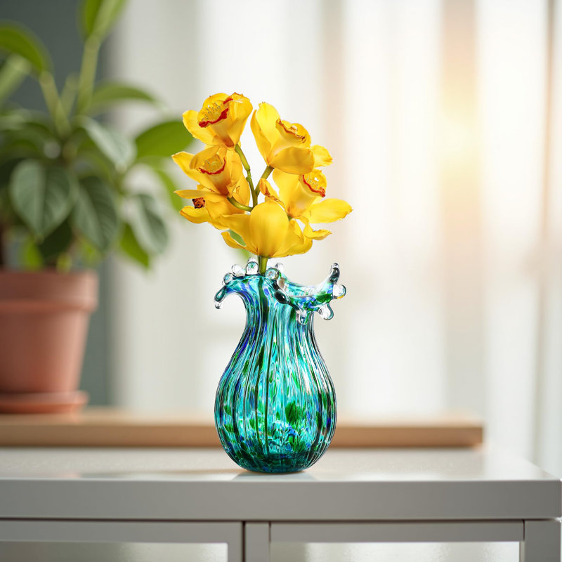 8.5" Green Glass Bubble Vase For Flowers