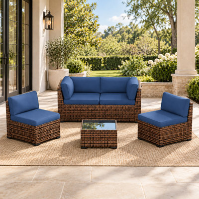 4-Person Wicker Patio Conversation Set with Cushions and Coffee Table