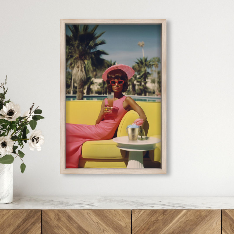 Oliver Gal Stylish Palm Springs Lady III Fashion - Luxury Shadowbox Framed Wall Art, 26" H x 18" W, Cream