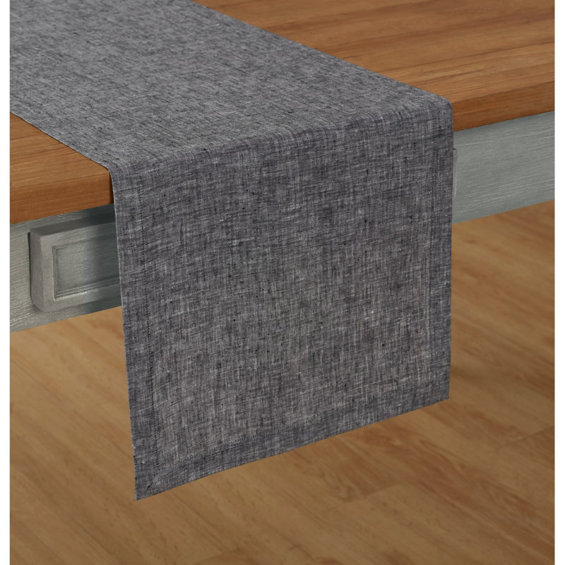 100% Pure Linen Table Runner - Athena, 108" x 14", Chambray Black