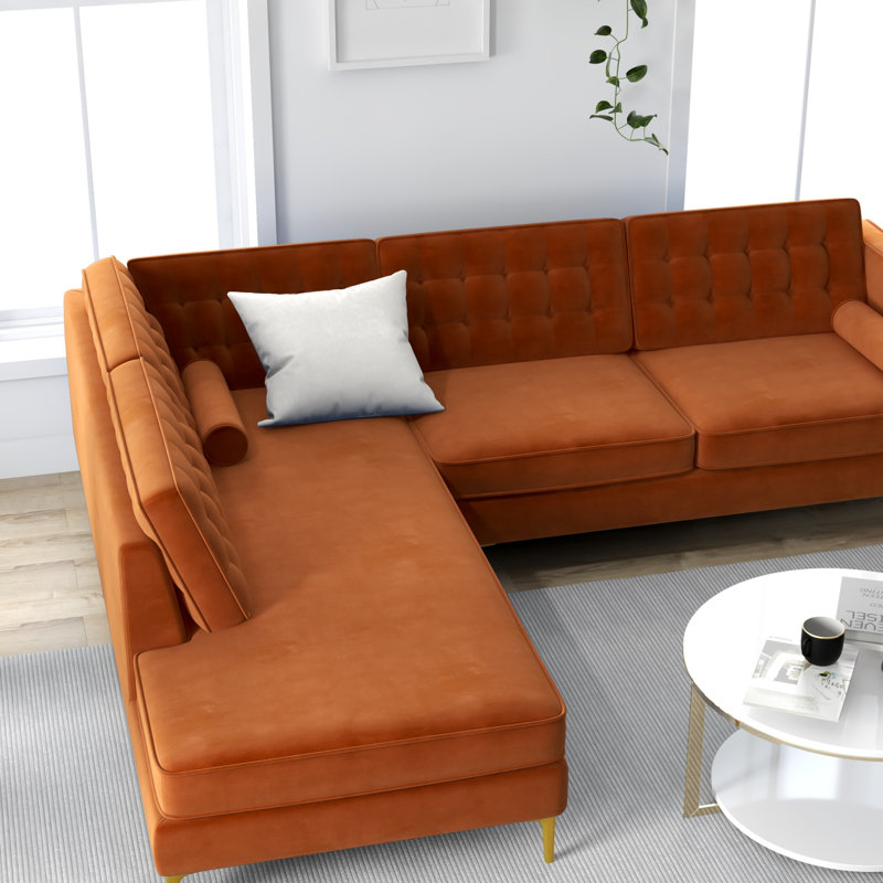 Canapé et chaise longue en velours Addilynn, Accoudoir à gauche (vu de face), Orange