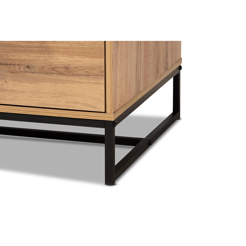 Oak Brown and Black Rectangular Coffee Table with Storage