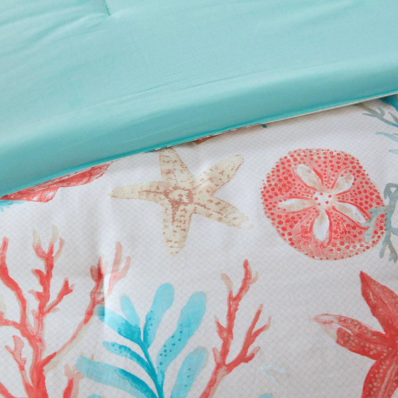 Ensemble d'édredon en satin de coton 7 pièces corail